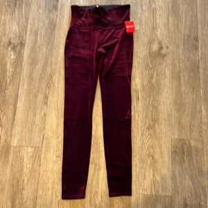 NWT Spanx Women Rich Burgundy Velvet Leggings High Control Top Waist M